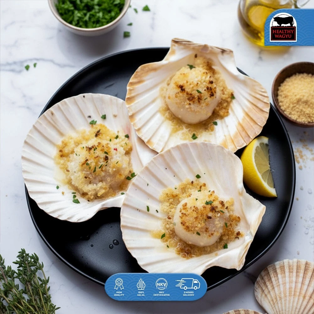 Alaska Scallop Half Shell Frozen Kerang Simping Premium 500gr Healthy Wagyu - Image 3